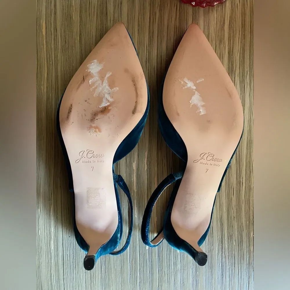 J. Crew $258 Colette Slingback D'Orsay Pumps Blue Green Dark Velvet Sz 7 NEW - Picture 7 of 7
